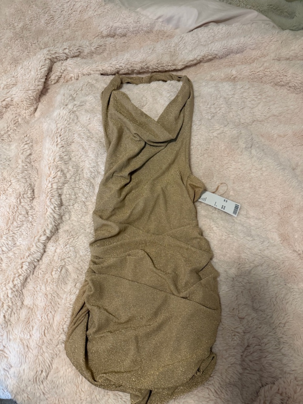 Gold backless Cowl Ruched Dress - Picture 1 of 4